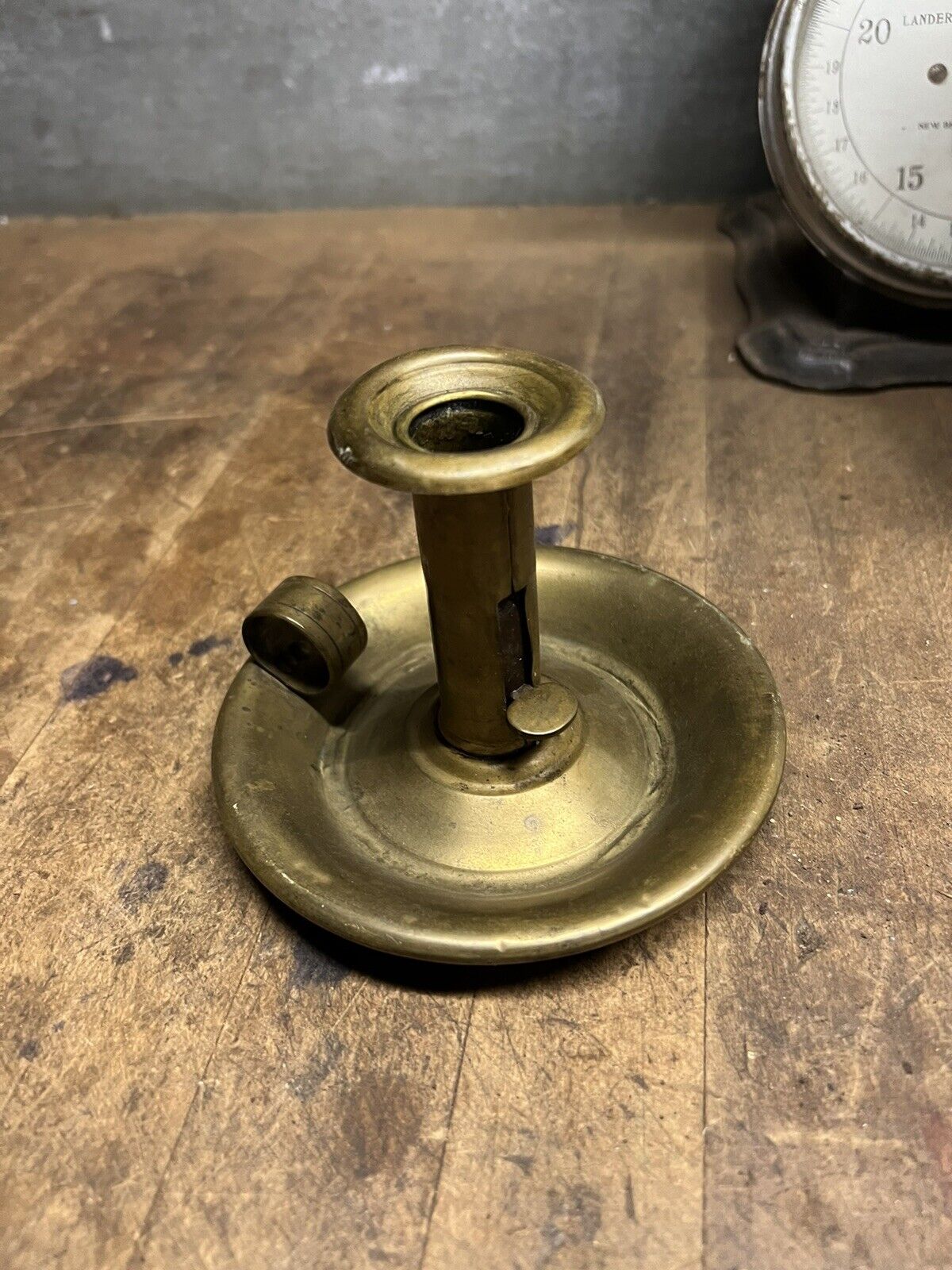 Antique Old Original 1800s Brass Early Candlestick Candle Stick Holder Push Up
