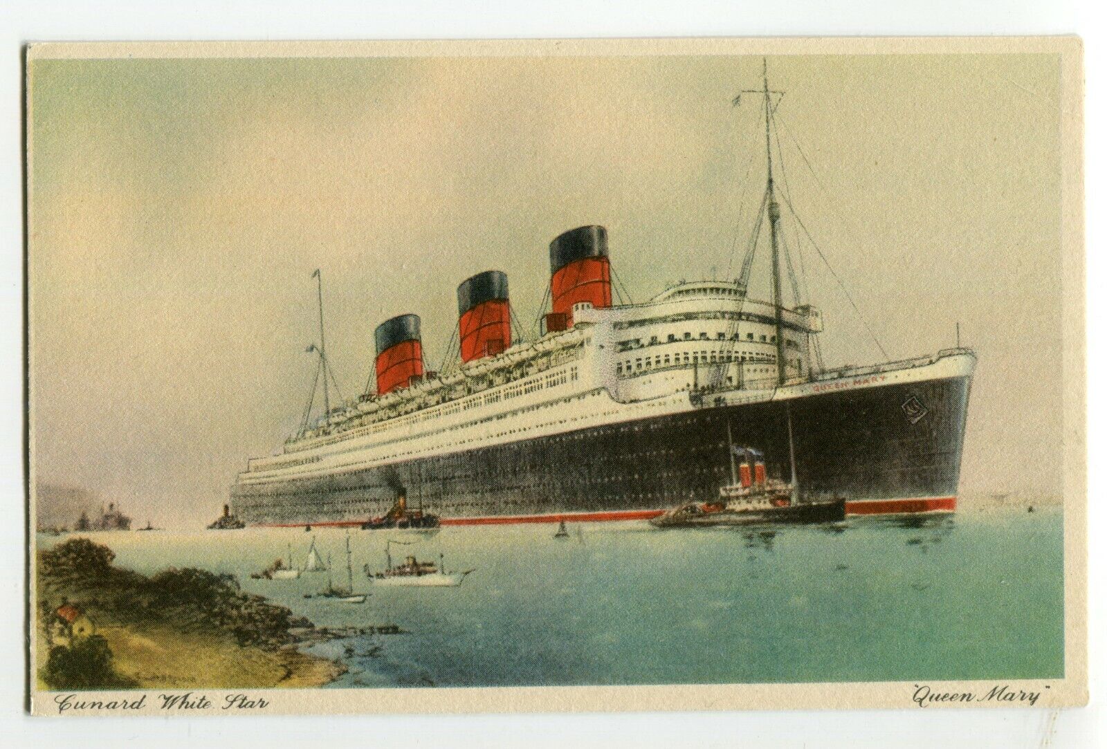 1940s Cunard White Star, Queen Mary, unused original postcard 