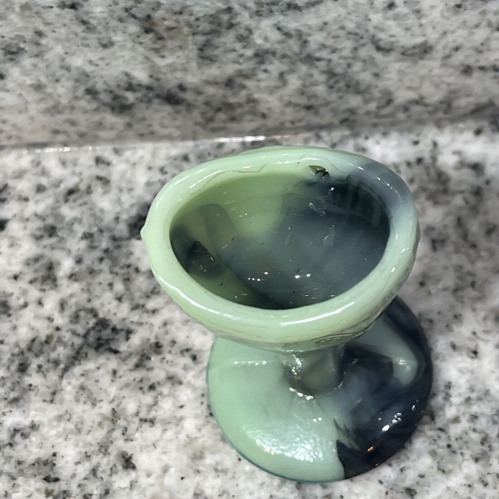 Slag Glass Eye Wash Pedestal Cup Green & Dark Blue~Beautiful ￼