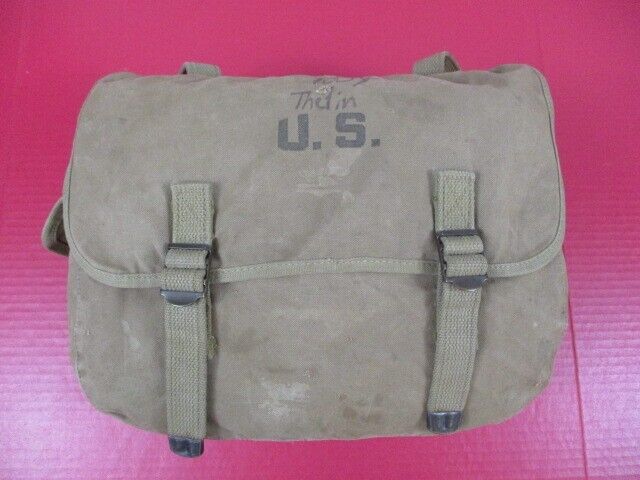 WWII US Army M1936 Canvas Musette Bag or Pack Khaki Color - Dated 1942 - NICE