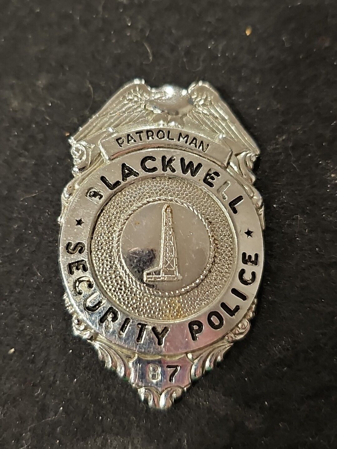Vintage Obsolete Patrolman Blackwell Security Police Badge #87 Oil Derrick (19)