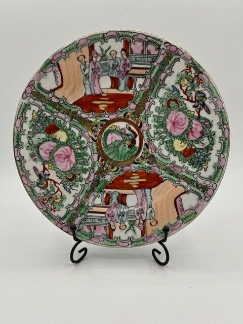 Vintage Antique 19th C Chinese Rose Medallion Porcelain Plate 9\
