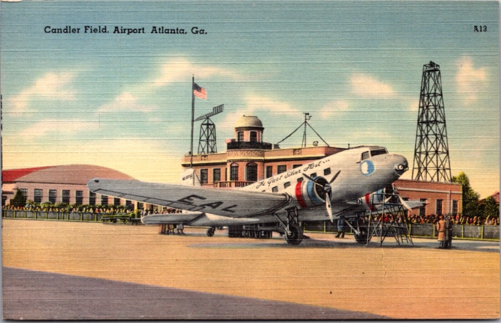 Linen Postcard Candler Field Airport in Atlanta, Georgia