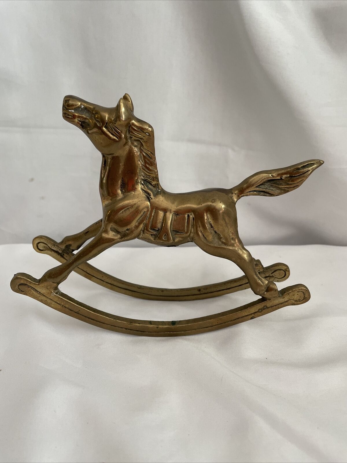 Vintage Collectible Heavy Solid Brass 7” Rocking Horse Pony Statue Figurine