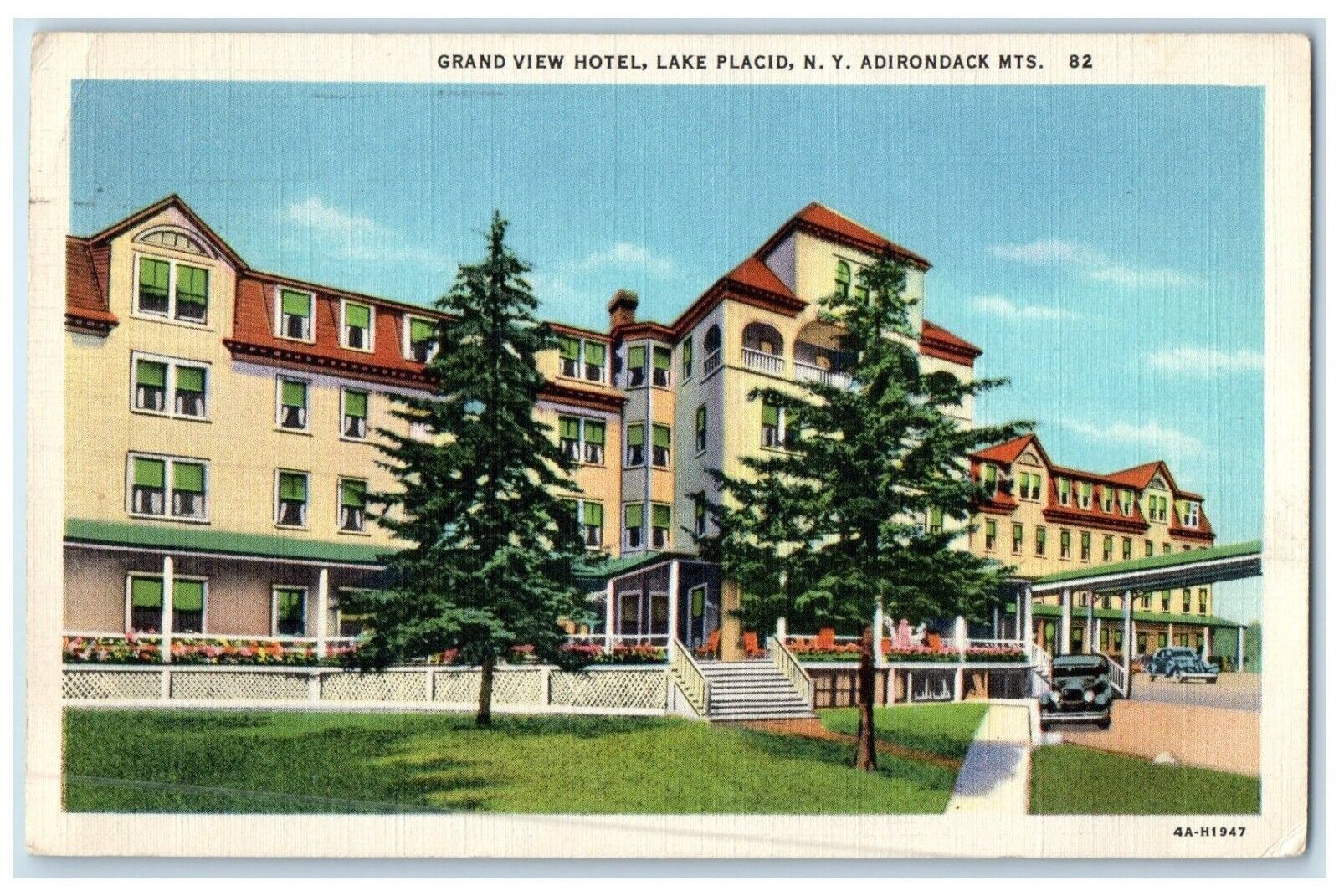 1938 Grand View Hotel Lake Placid New York NY, Adirondacks Mountains Postcard