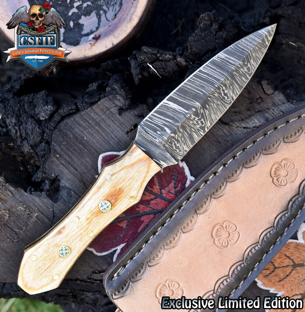 CSFIF Handmade Hunting Knife Twist Damascus Olive Wood Survival Limited Edition