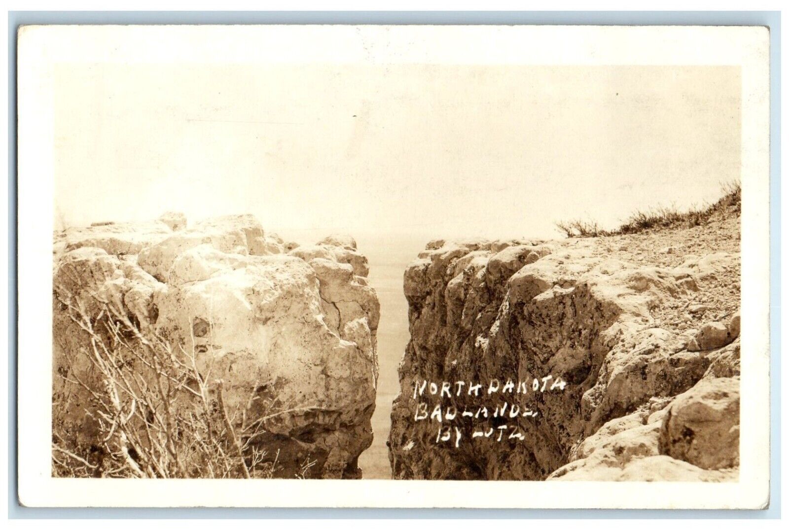 1934 View On Top Of Mountain Badlands Mandaan North Dakota RPPC Photo Postcard