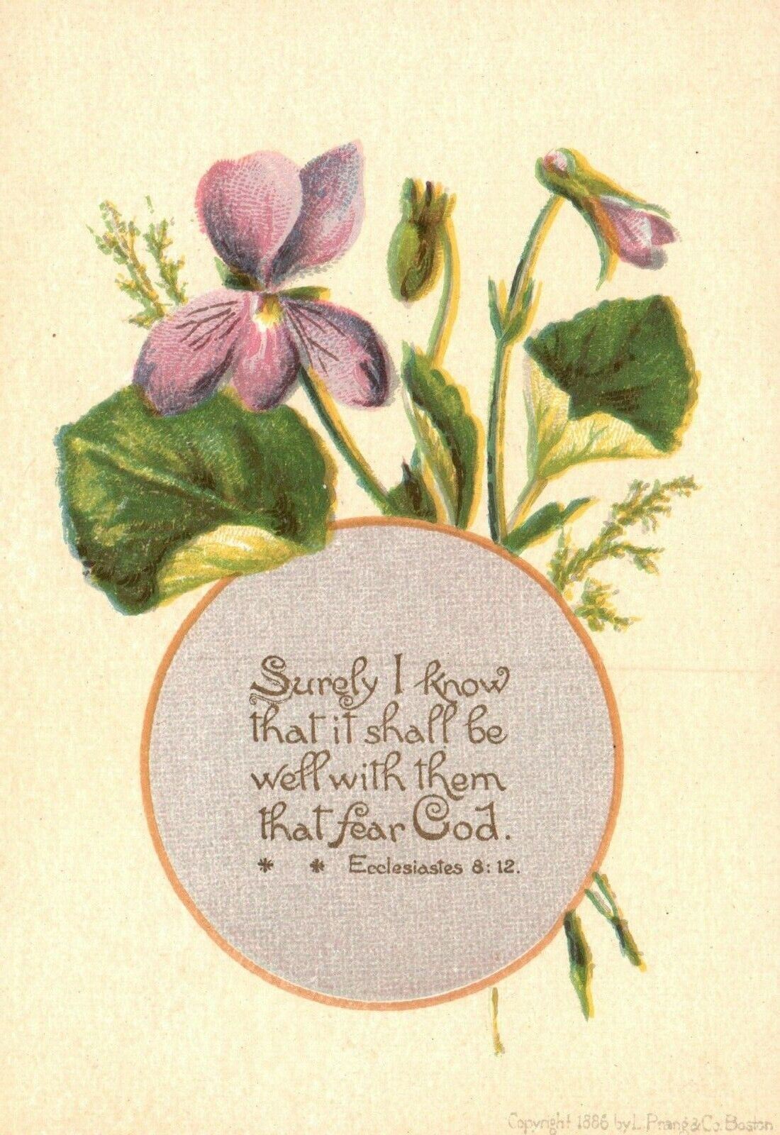 1880s-90s Purple Flowers Shall Be Well With Them That Fear God Trade Card