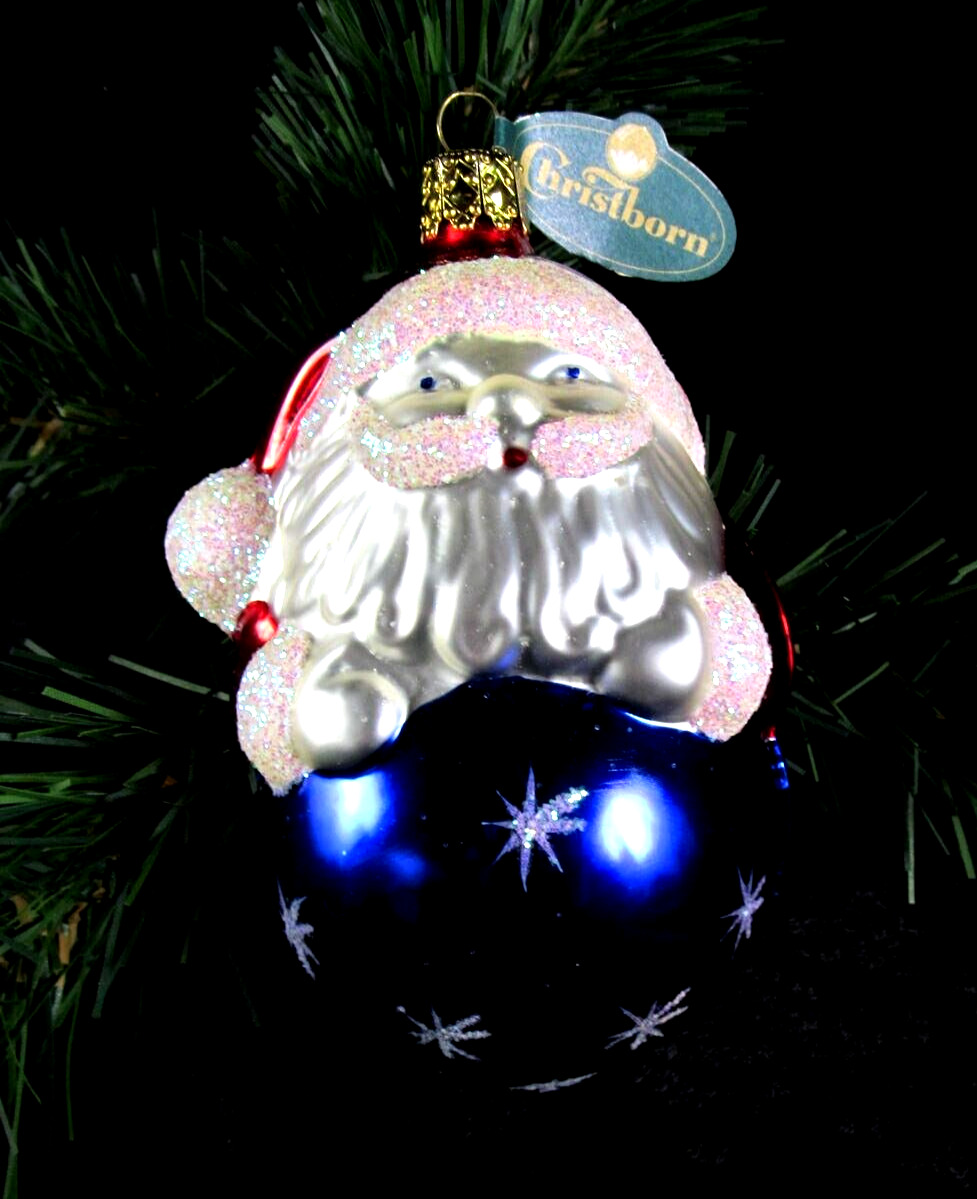 Glass Vintage Ornament Santa Rolly Polly Handpainted Glittered 5\