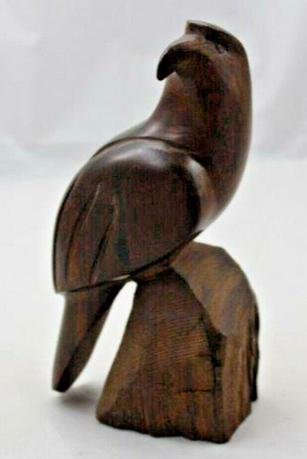 Vintage IRONWOOD Hand Carved PERCHED EAGLE Statue 9”  2 Lbs 11 oz