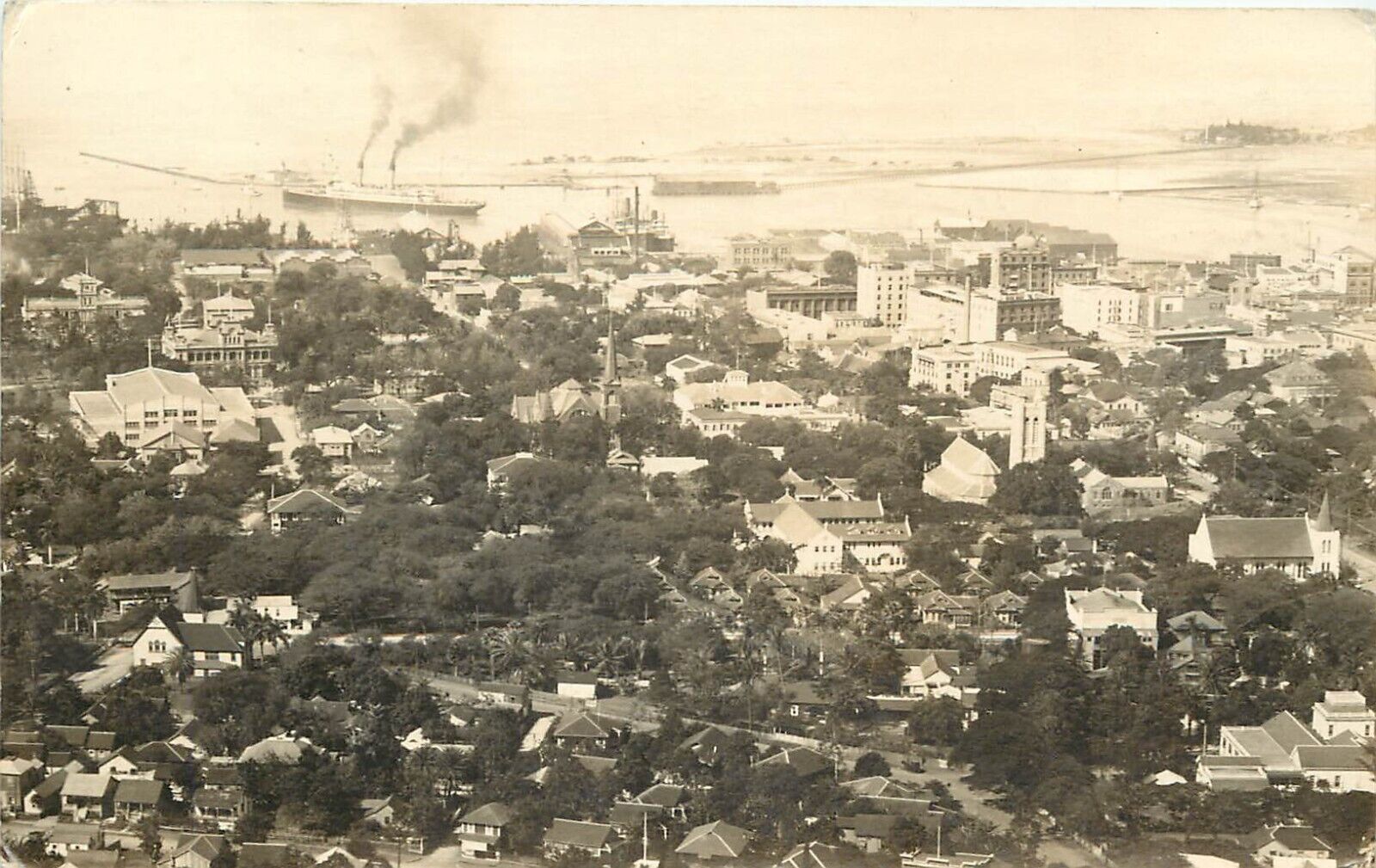 RPPC Postcard; Honolulu T.H. View of City & Waterfront from Hills, Posted 1917