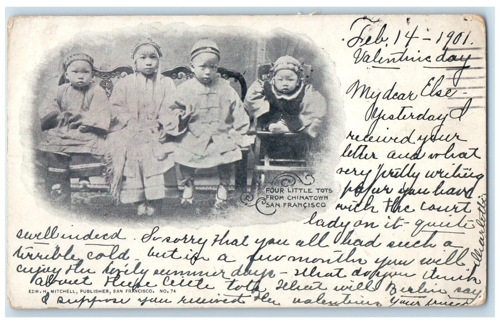 c1905 Four Little Tots From Chinatown San Francisco California CA Postcard