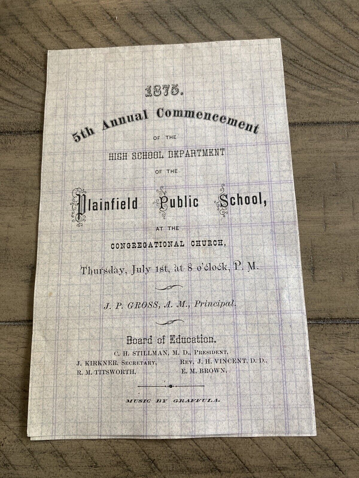 1875 & 1879 Plainfield, New Jersey. Public School Commencement Programs