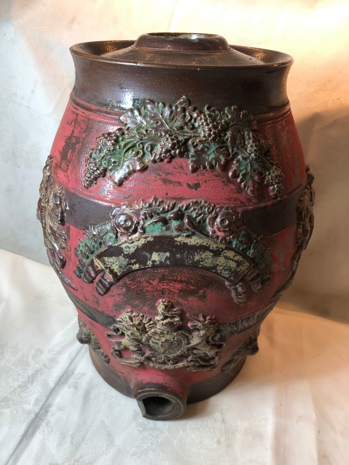 Large 19th Century Salt Glazed Stoneware Spirit Barrel With Royal Coat of Arms