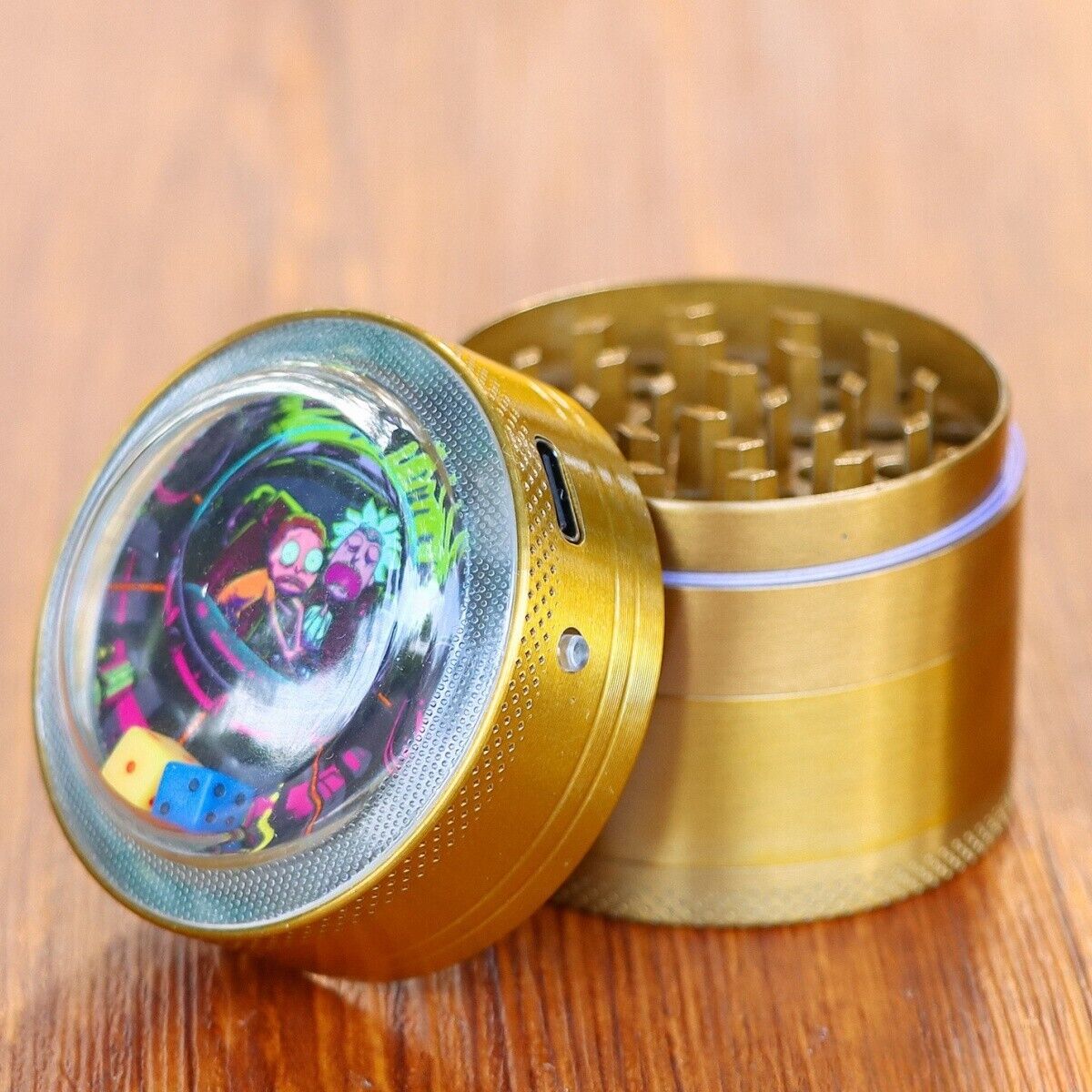 50mm 4-Layer Zinc Alloy Herb Grinder with Illuminated Dice Lid, Yellow