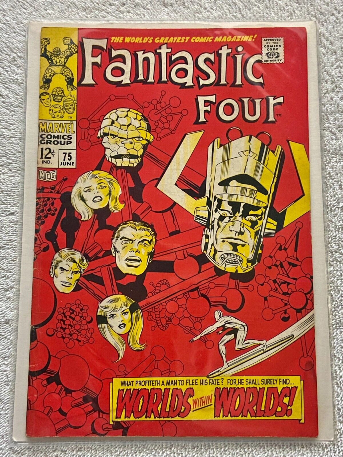Fantastic Four #75, 1968 Marvel Comics, Silver Surfer Galactus, Jack Kirby Cover