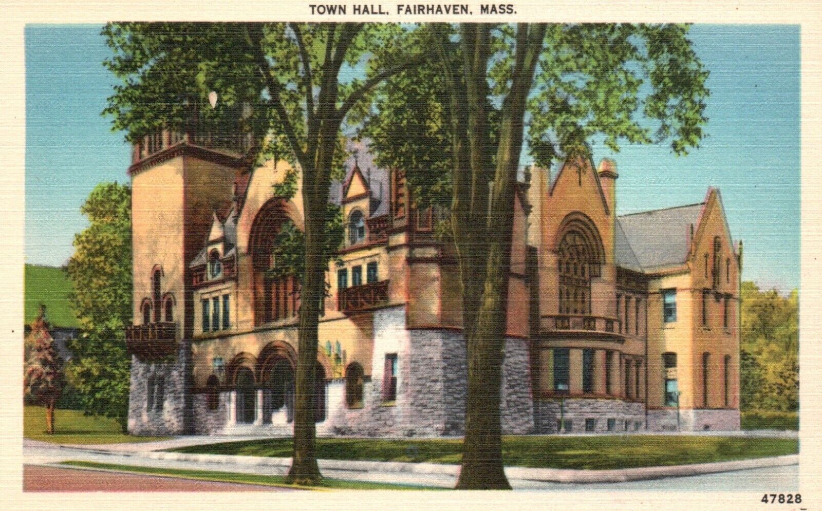 Fairhaven, Massachusetts, MA, Town Hall, Linen Vintage Postcard b231