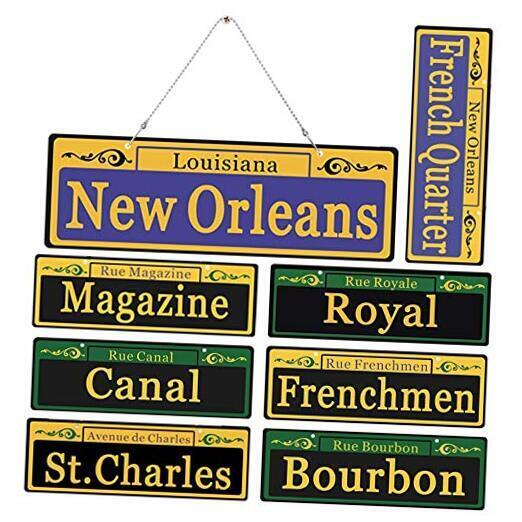 Mardi Gras Decorations 2024 New Orleans Street Signs 8 Pack Ornaments -1:1 