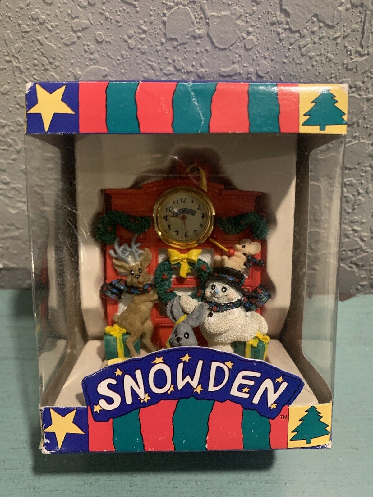 Vintage Snowden And Friends Figure with Clock Snowman Mouse Wreath 1997 (T21)