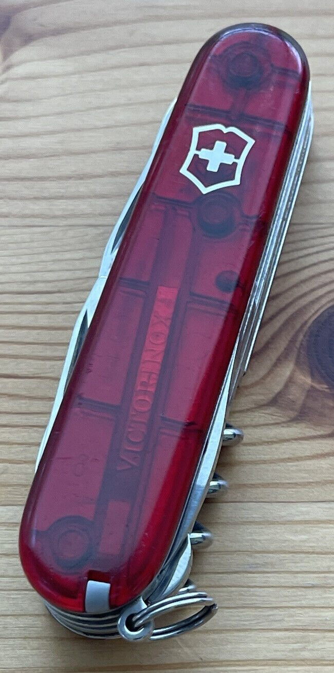 Victorinox HUNTSMAN Swiss Army Knife Translucent Ruby Vintage 73-86 Very Nice