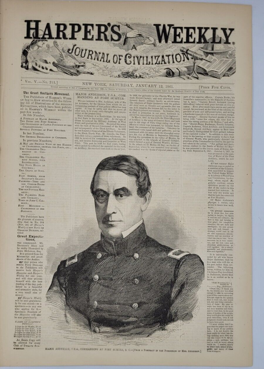Harper\'s Weekly 1/12/1861  Battle of New Orleans / Fort Sumter Major Anderson