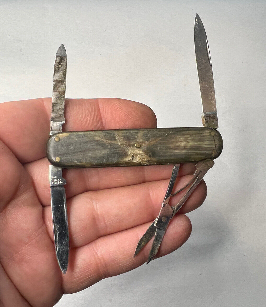 Antique Imperial Multi-Blade Folding Pocket Knife with Horn Handle, 3\
