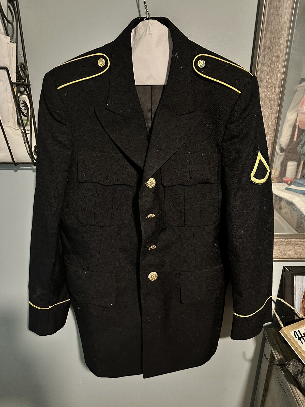 Vintage US Military Army Green Wool Coat Dress Jacket Mens WWII Size 38R