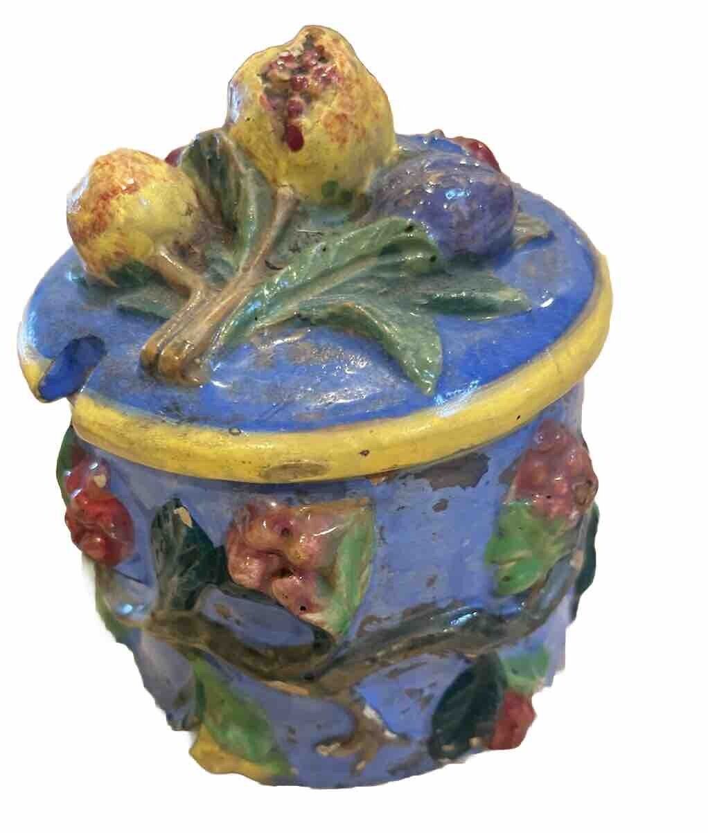 Antique Italian Fruit Motif Sugar Bowl With Lid Made In Italy