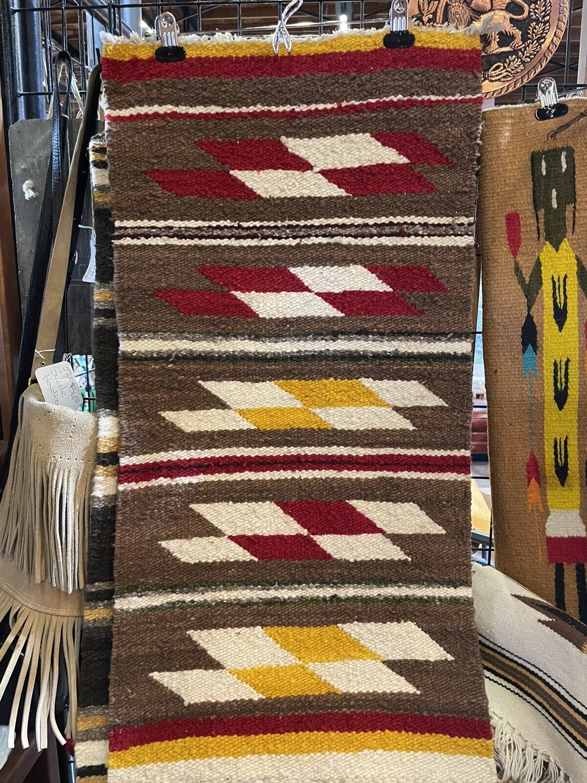 Antique Navajo Rug Native American Indian Weaving  Textile Vintage Striped 36x17