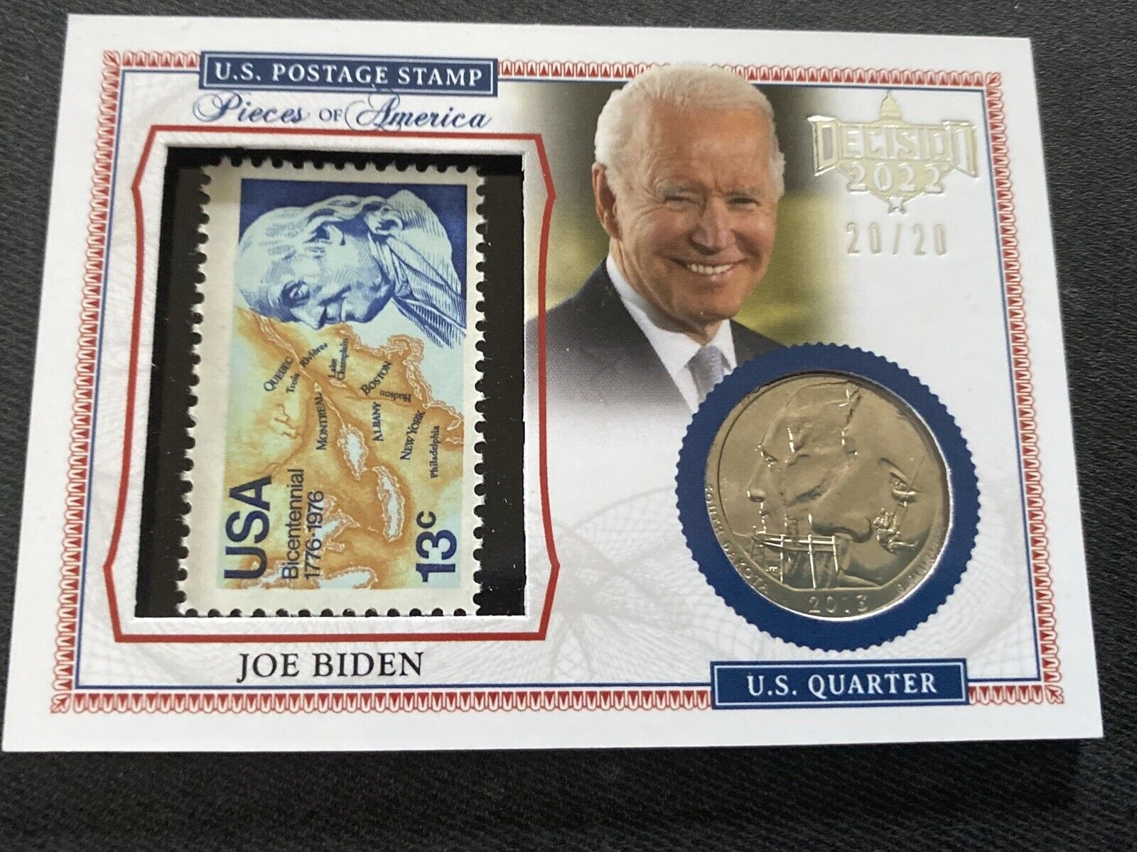 2022 Decision Joe Biden Pieces Of America Stamp Quarter Relic Silver Foil #20/20