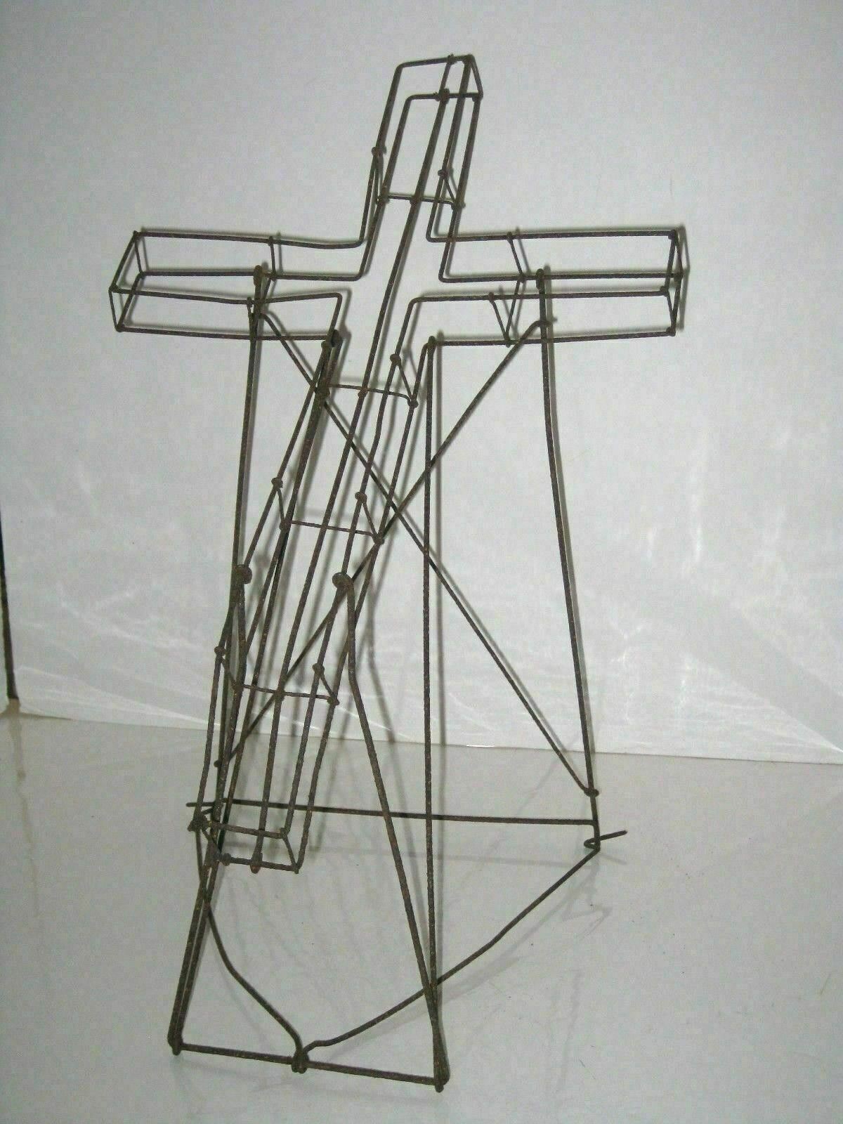 Antique Primitve Metalware  Wire Form  Crucifix Cross Display Circa 1920's