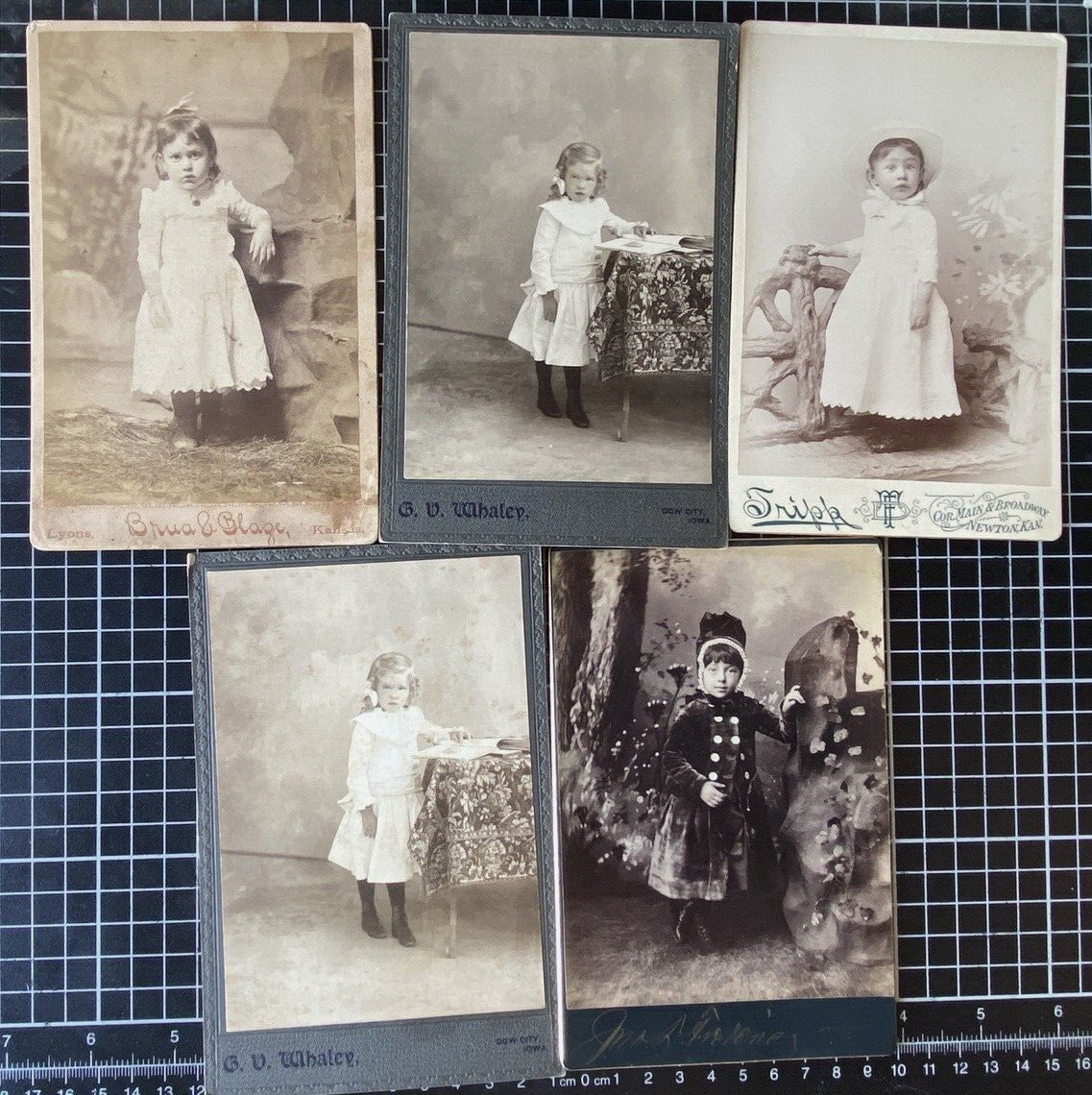 Antique 1880s Cabinet Card Photos Children Girl Victorian Photograph Kansas Iowa