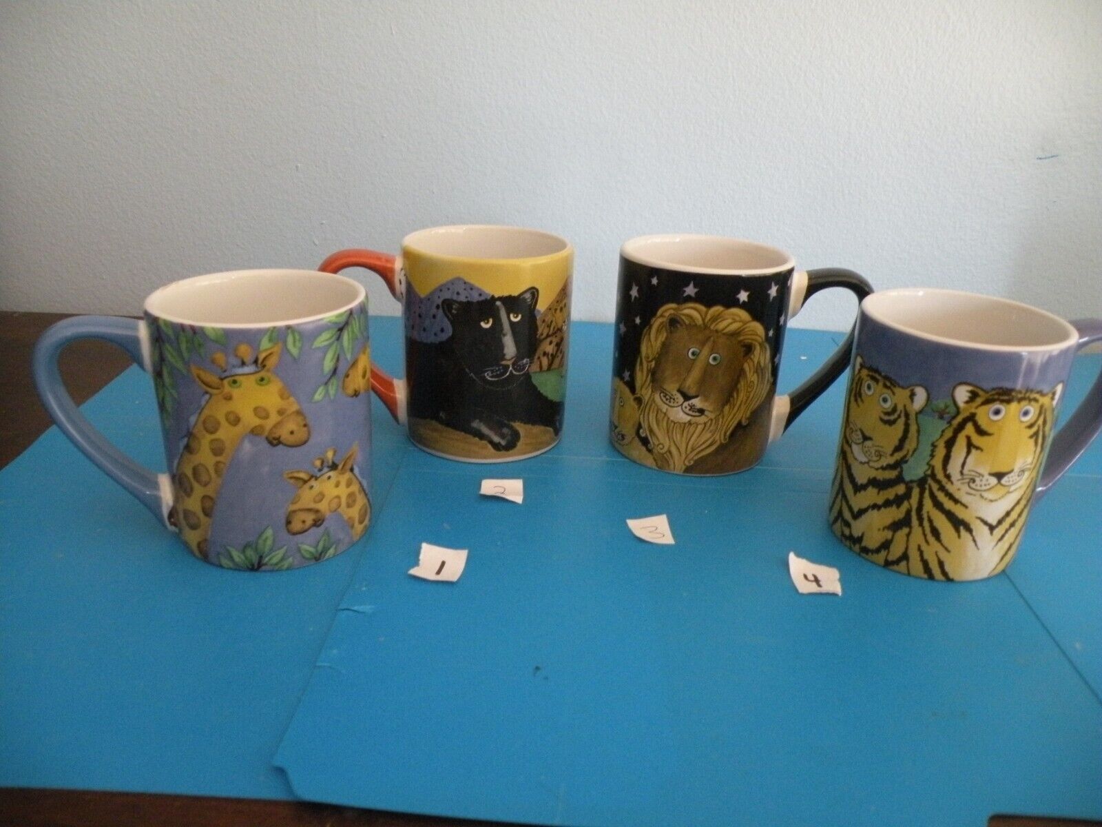 Jungle Animals Mug coffee tea cup GIRAFFE LION  panther tiger LOT 4Gibson C14-17