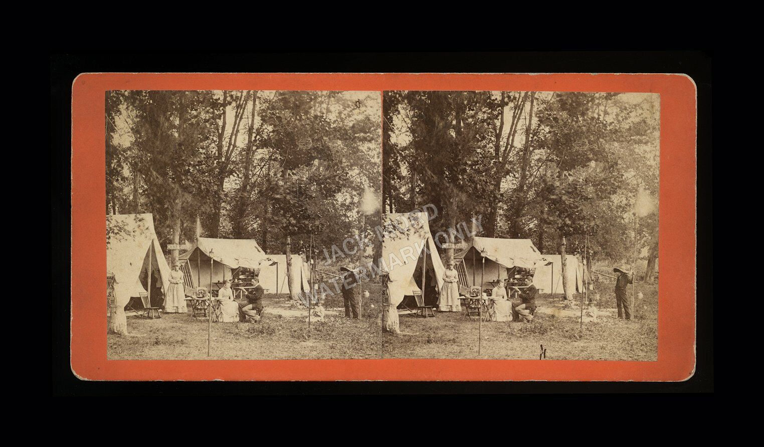 Rare Antique Stereoview Photo Camping / Adirondacks Camp Site Scene - Fishing