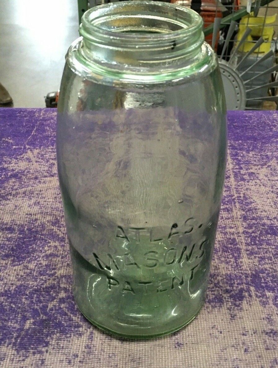 Atlas Mason\'s Patent Half Gallon Clear Green Antique Mason Jar