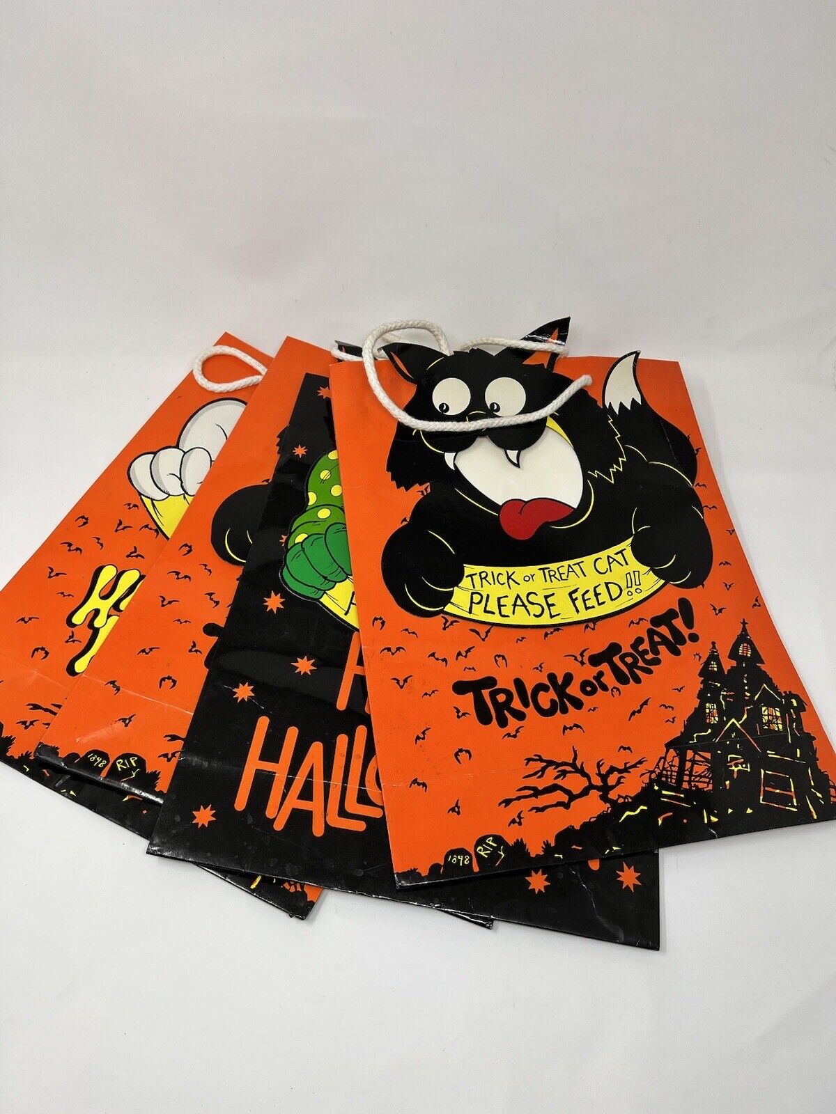 Vintage 90s Halloween Black Cat Pumpkin Ghost Trick or Treat Candy Bags Lot Of 4