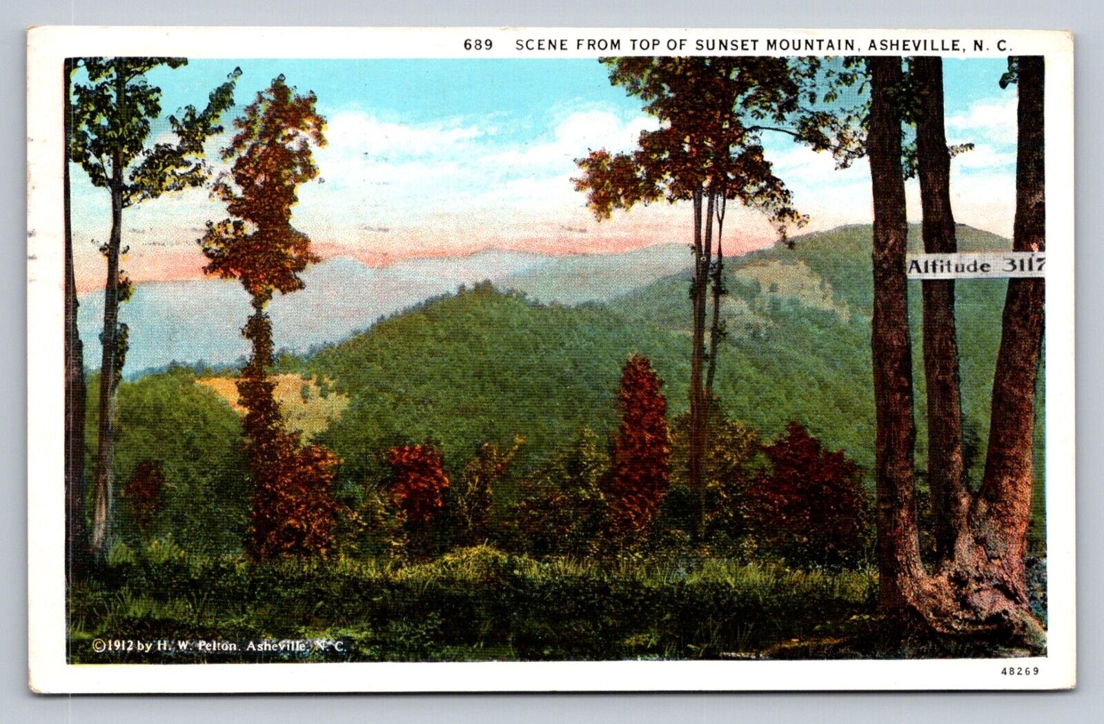 Postcard North Carolina Asheville Top of Sunset Mountain 1932 White Border  F776
