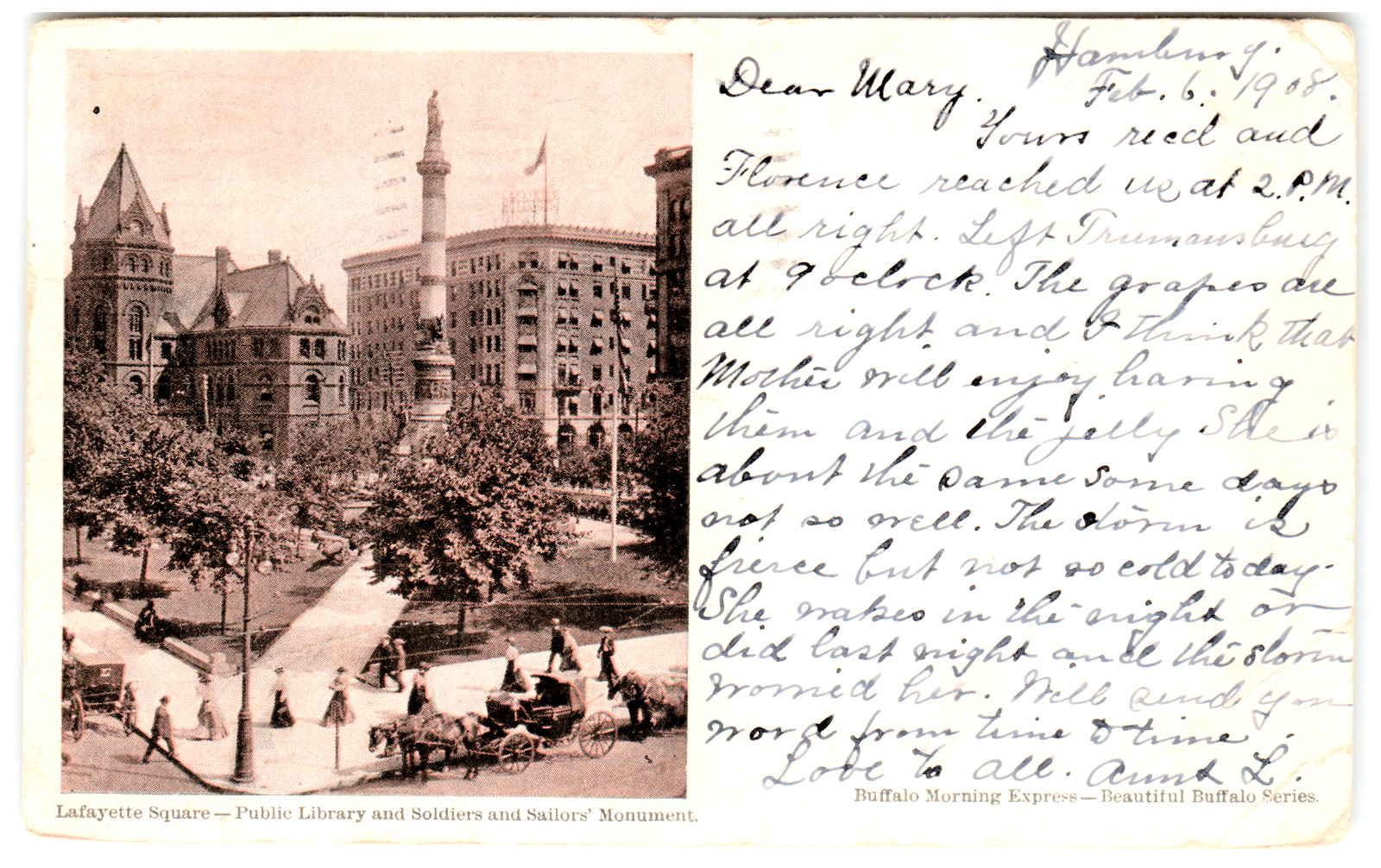 Postcard Vintage 1908 Lafayette Square Buffalo, NY Undivided Back