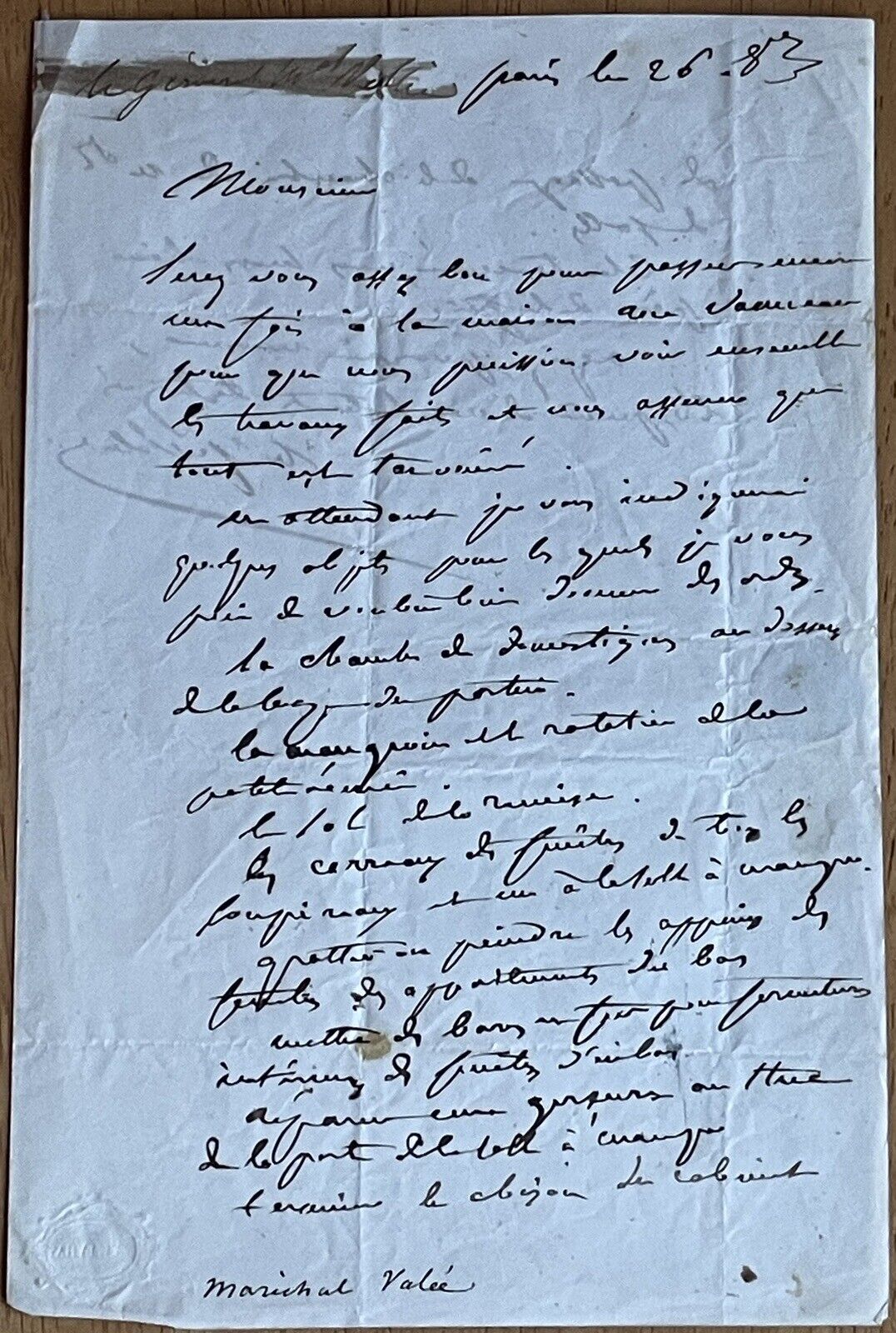 Marshal of France and General Sylvain Charles Valee Autograph Letter