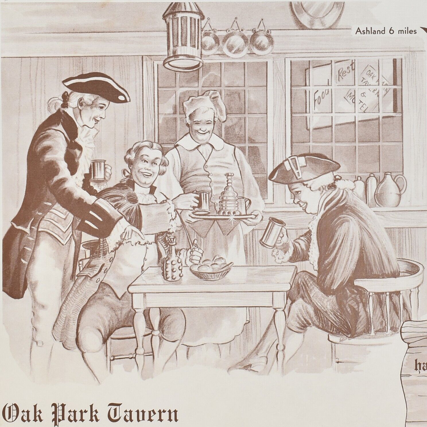 1950s Oak Park Tavern Restaurant Placemat Mansfield Richland County Ohio