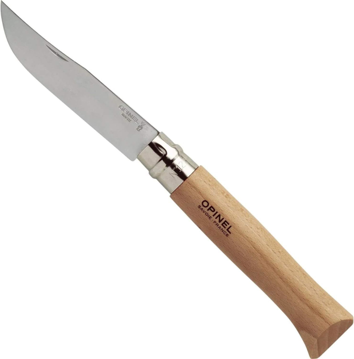Opinel No. 12 Stainless Steel Pocket Knife, Beechwood Handle