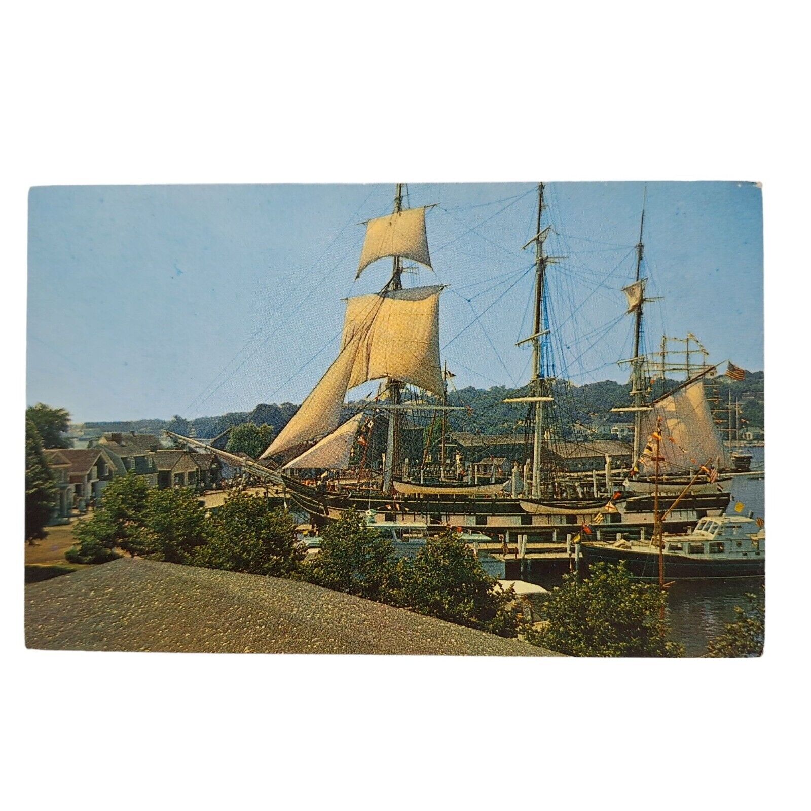 Postcard 19th Century New England Dockside Charles W Morgan Ship Chrome Unposted
