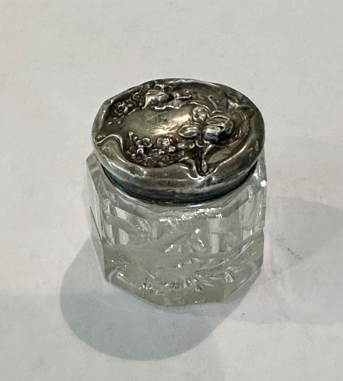 Antique Sterling Silver Cut Crystal Covered Vanity Jar