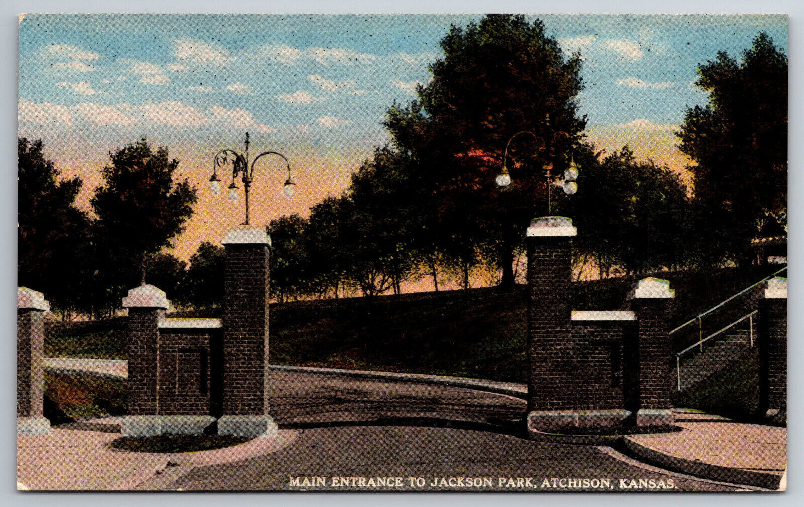 Vintage Postcard KS Atchison Jackson Park Entrance Divided Back -12709