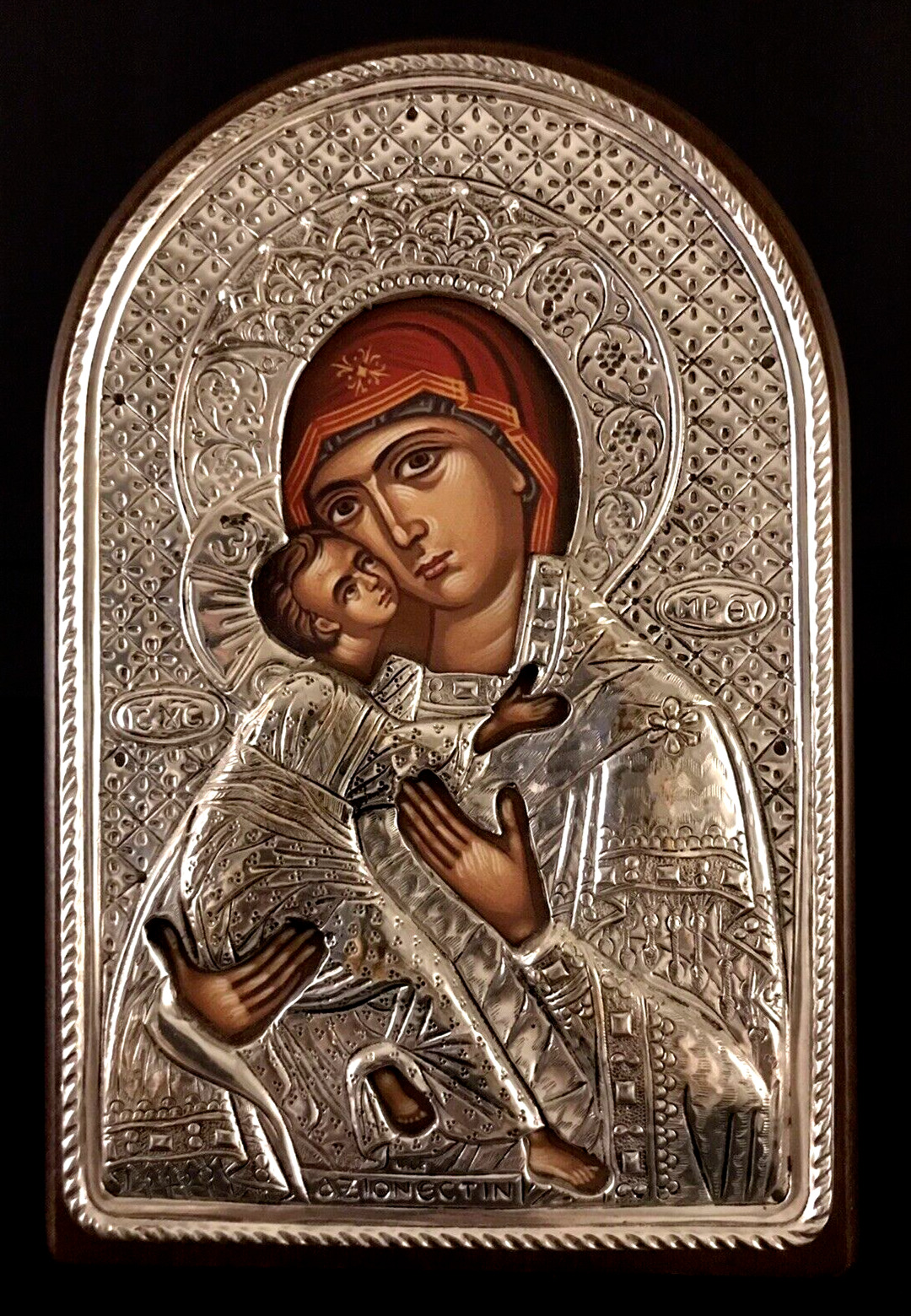 950 SILVER GREEK ICON - BYZANTINE THEOTOKOS - MOTHER OF GOD - 5.5 x 8.5 - Lovely