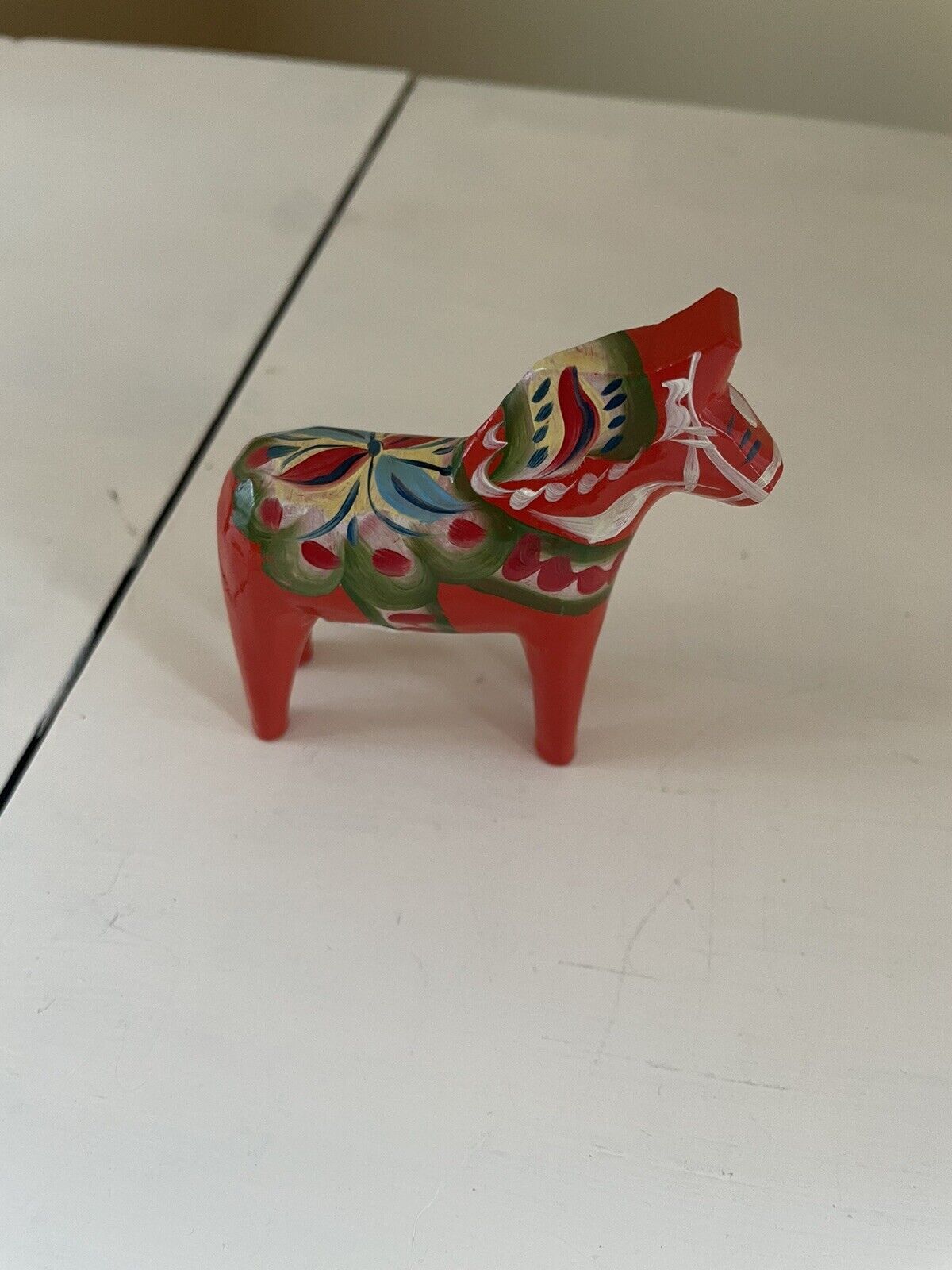 Vintage Sweden Wooden Dala Horse Small Figurine Hand Painted Red Nils Olson 3”