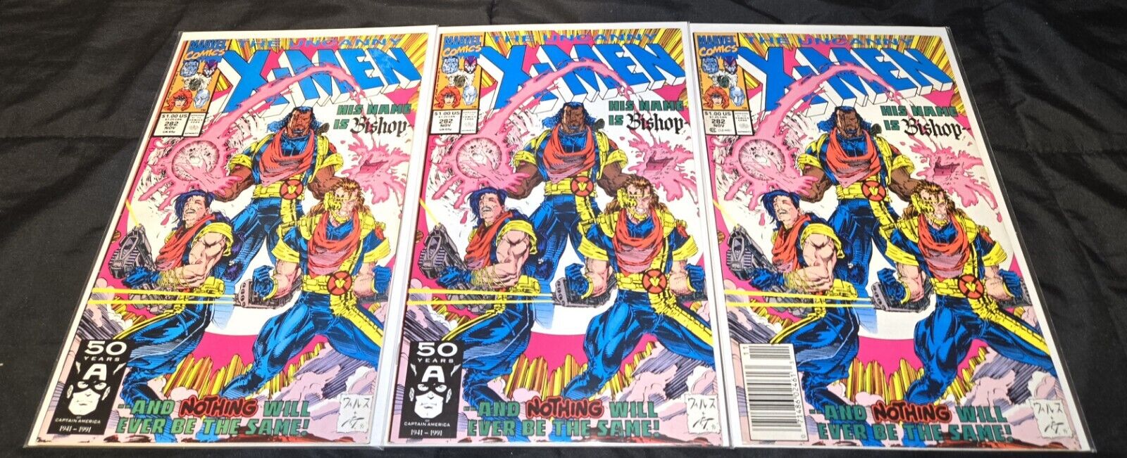 (LOT OF 3 COMIC BOOKS) UNCANNY X-MEN #282 REGULAR & NEWSSTAND COPIES BISHOP