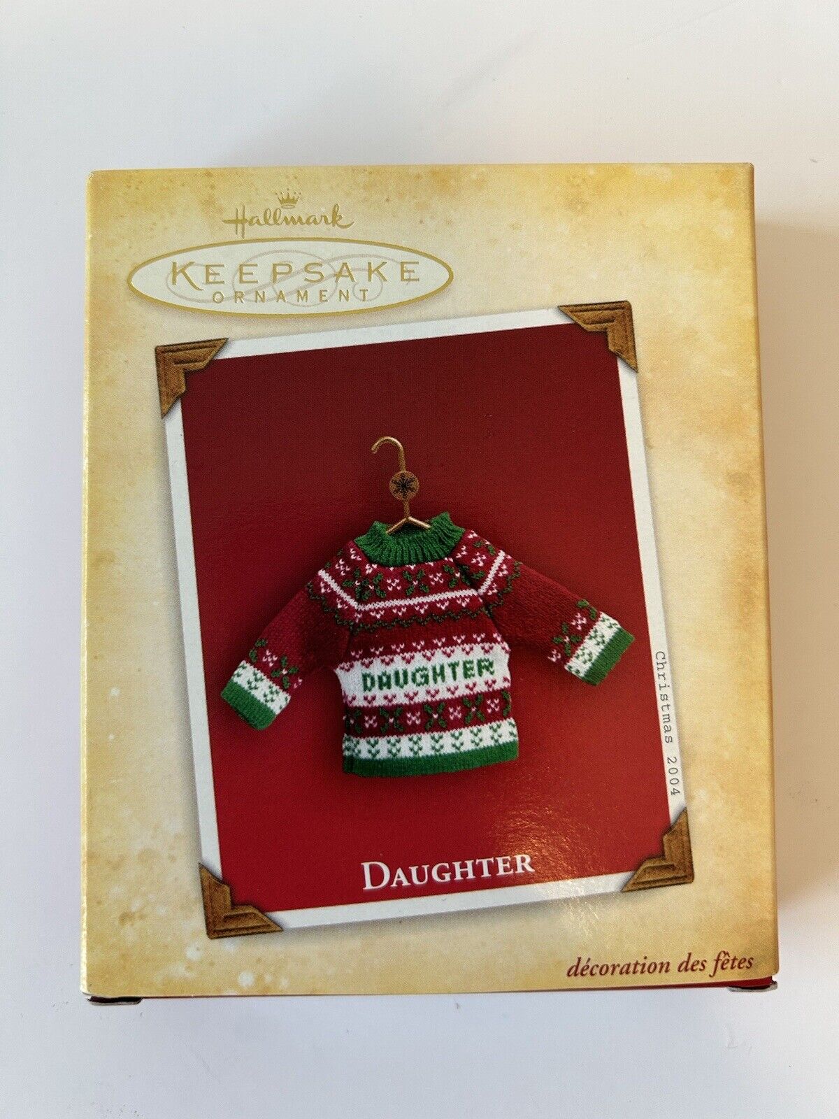 2004 Hallmark Keepsake Ornament Daughter Christmas Knit Sweater W/ Card VINTAGE