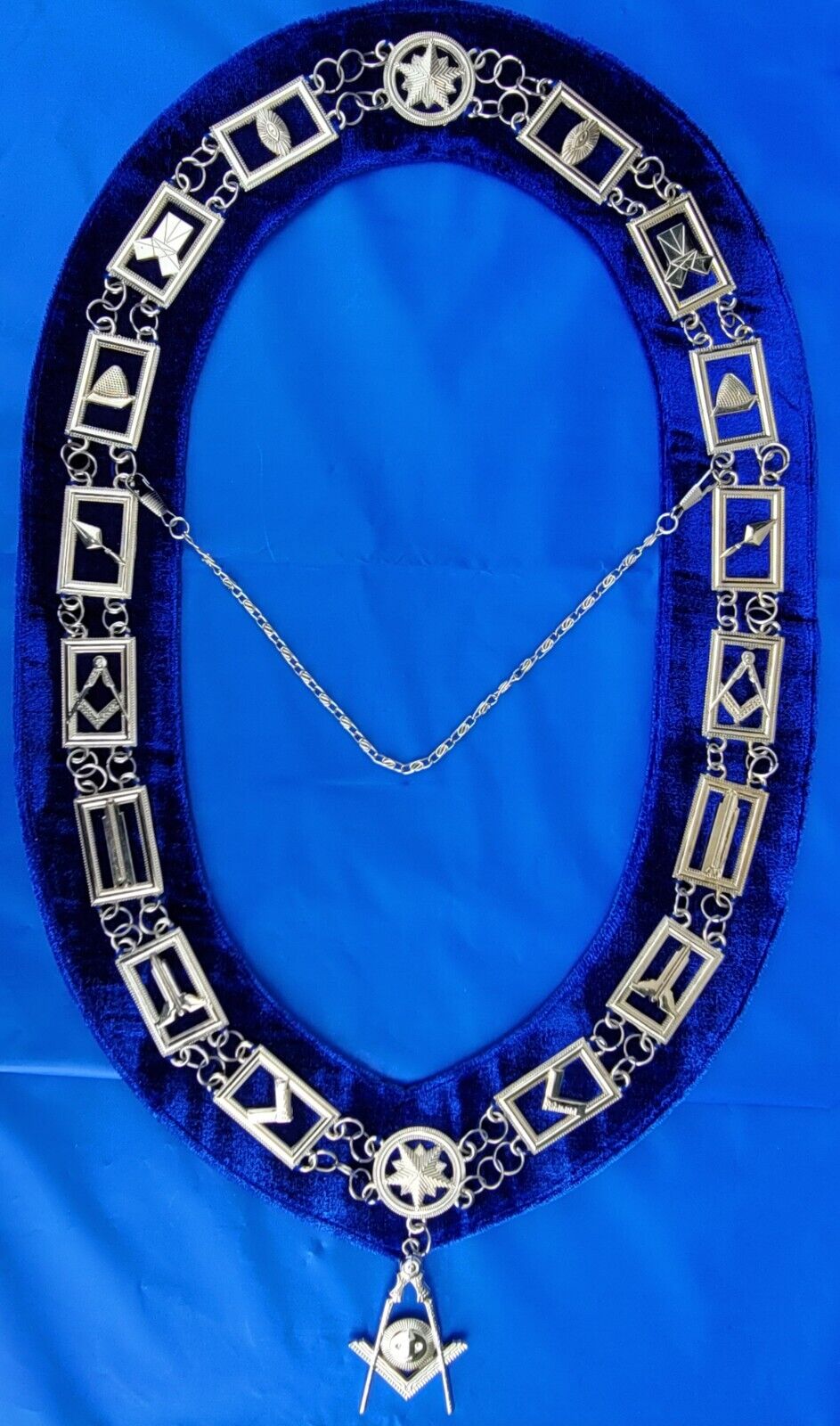 Masonic Blue Mason Lodge SILVER Collar Chain + Senior Deacon Jewel PACKAGE