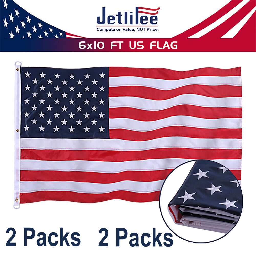 Jetlifee 2 Pack 6x10FT American USA US Flag Banner Embroidered Stars Heavy Duty